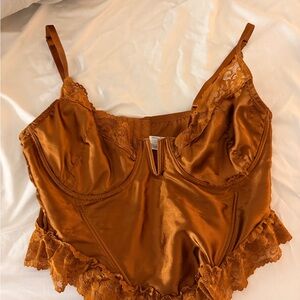 Forever 21 Satin Lace Bustier Camisole — Rust Brown